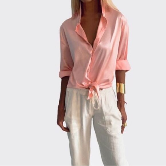 Regine Chevallier Tops - #512 REGINE CHEVALLIER C. Rose Tendre Satin Blouse